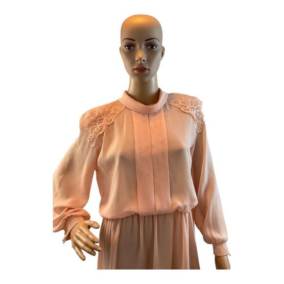 Vtg Jennifer Gee Shoulder Padded Elastic Waist Sheath Orange Dress size 12 Petit - Picture 2 of 14